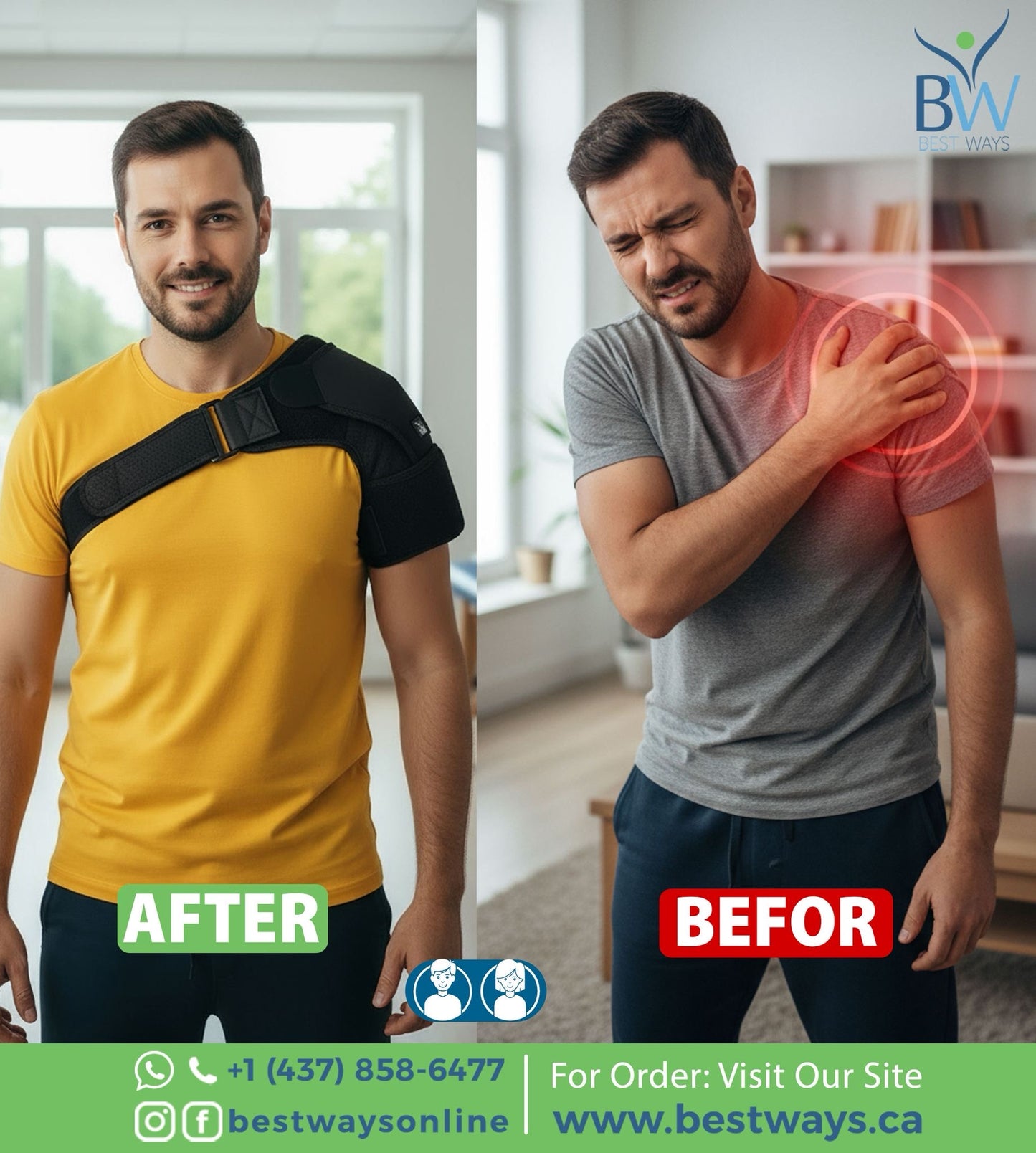 Relieve shoulder pain naturally with the BestWays Shoulder Brace. Stabilizes rotator cuff, sprains, tendonitis & injuries for fast recovery & comfort.