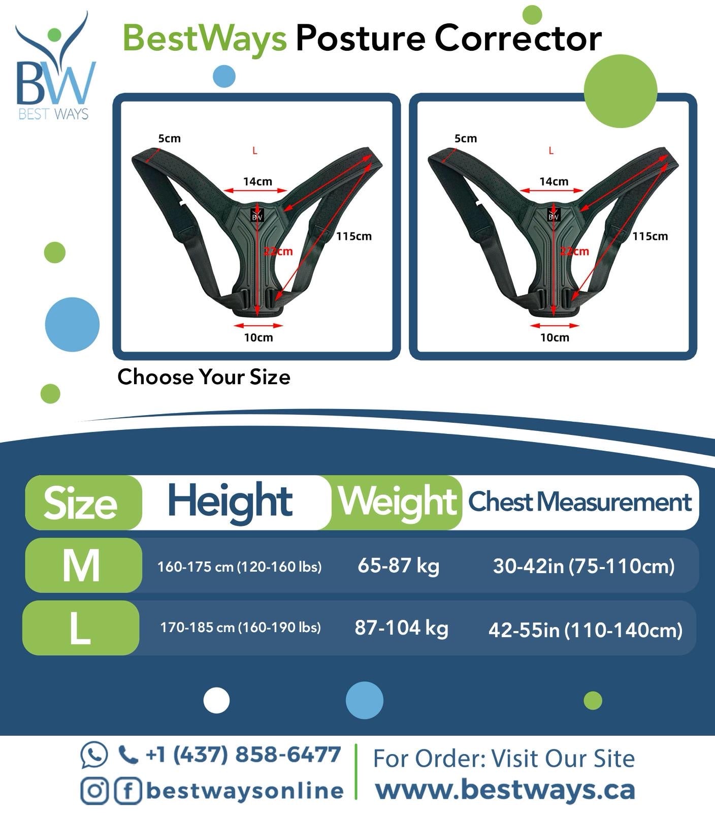 Improve posture, relieve back & neck pain, and boost confidence with the BestWays Posture Corrector. Lightweight, adjustable, and discreet under clothes.