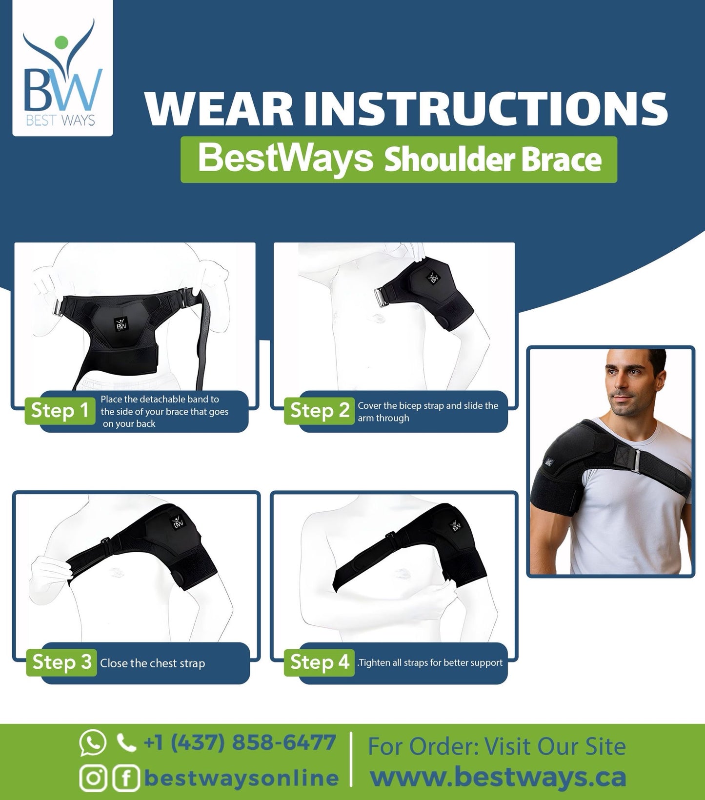 BestWays Shoulder Brace|Universal Adjustable Size |Stabilize, Support & Relieve Shoulder Pain