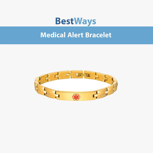Stay protected in style with the BestWays Medical Alert Bracelet. Made from durable stainless steel with a gold-tone finish, it features a red medical symbol for quick recognition and an engravable plate for vital health information or emergency contacts. Comfortable, rust-resistant, and perfect for diabetes, allergies, epilepsy, and more.