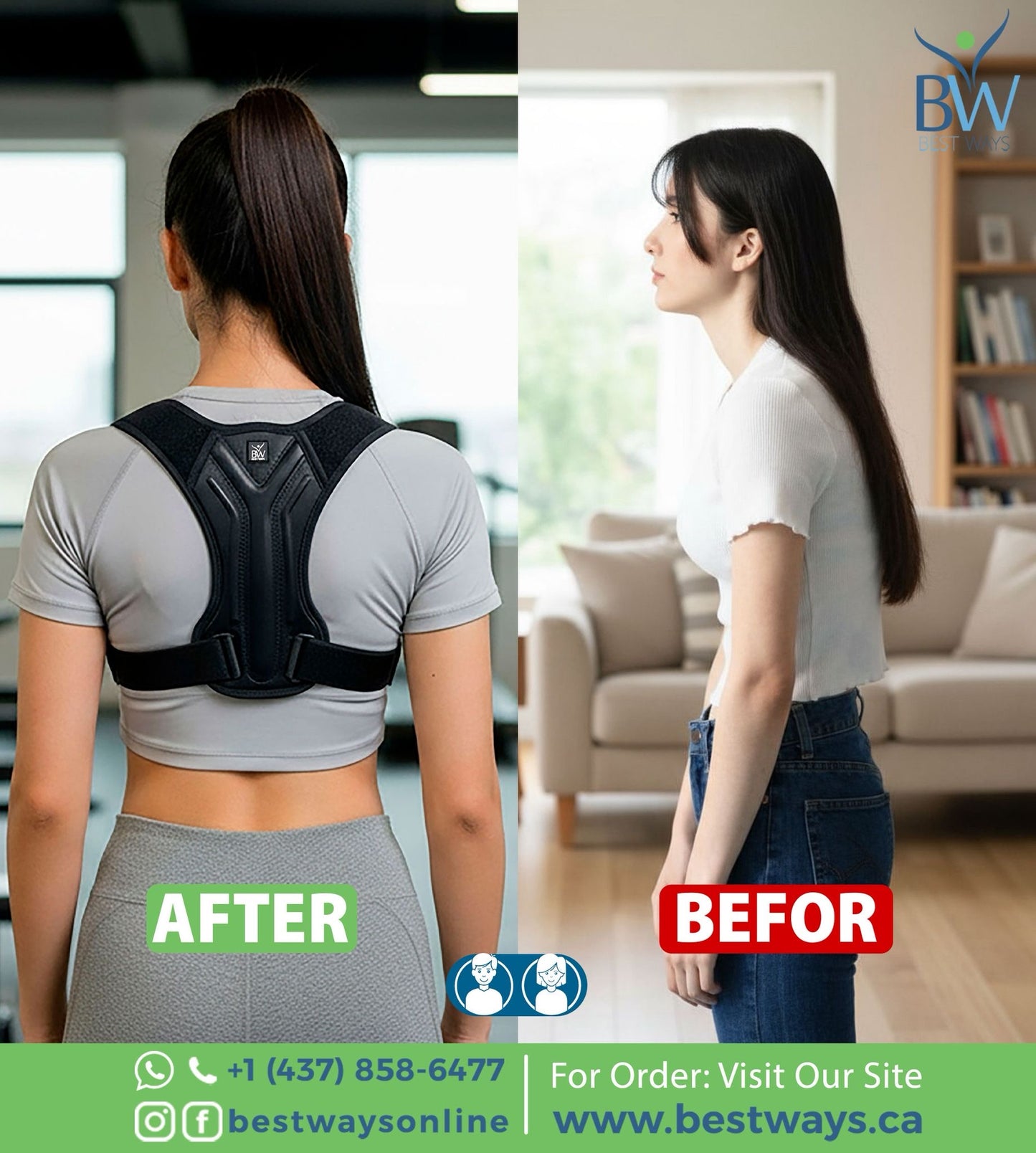 Improve posture, relieve back & neck pain, and boost confidence with the BestWays Posture Corrector. Lightweight, adjustable, and discreet under clothes.