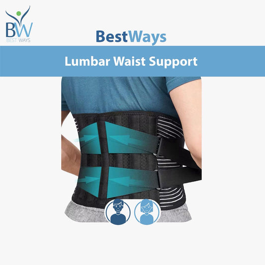 BestWays Lumbar Waist Support relieves back pain, improves posture & supports weak muscles. Adjustable, ergonomic & perfect for daily comfort.