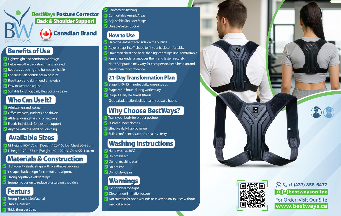 Improve posture, relieve back & neck pain, and boost confidence with the BestWays Posture Corrector. Lightweight, adjustable, and discreet under clothes.