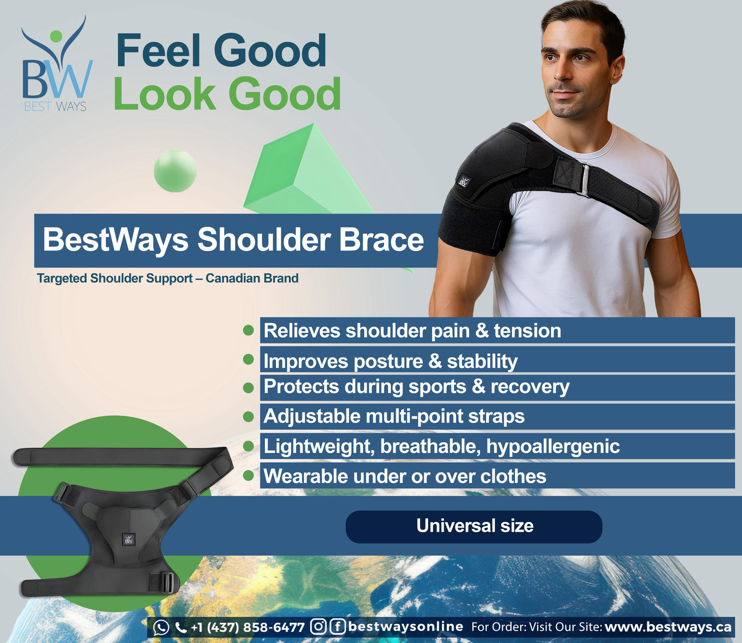Relieve shoulder pain naturally with the BestWays Shoulder Brace. Stabilizes rotator cuff, sprains, tendonitis & injuries for fast recovery & comfort.