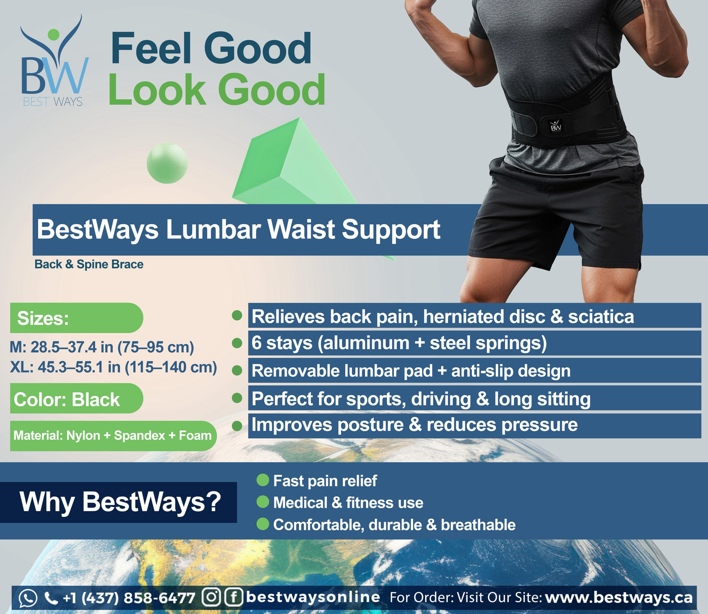Lumbar Waist Support | Relieve back pain and restore confidence in every step with the BestWays Lumbar Support Belt—designed for all-day comfort, strength, and posture support