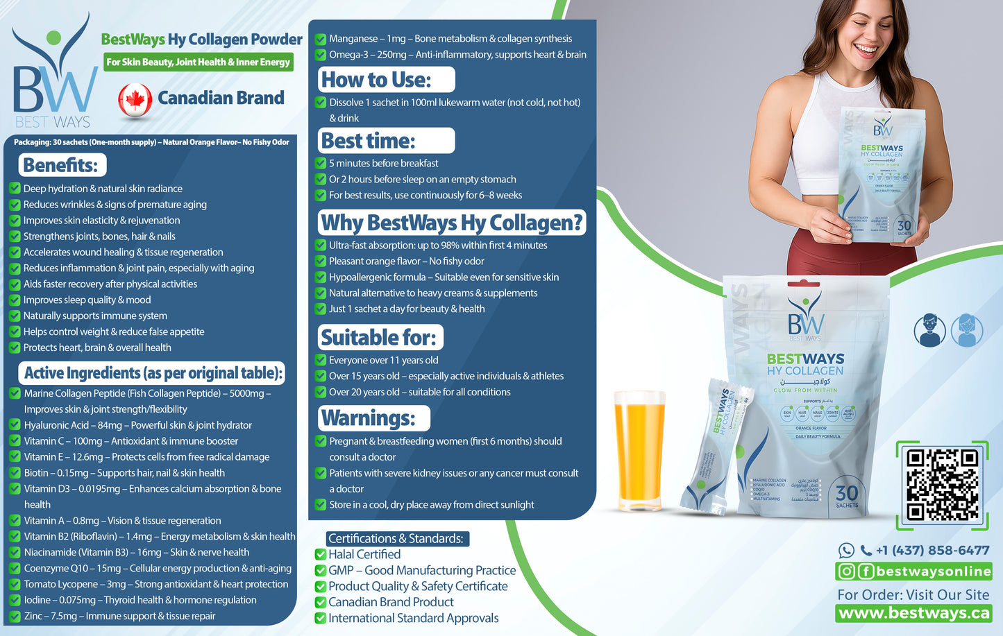 BestWays Hy- Collagen (Advanced Skin, Joint & Hair Support) - Gelatin Free (Halal حلال) - Limited Quantity - Selling Out Fast
