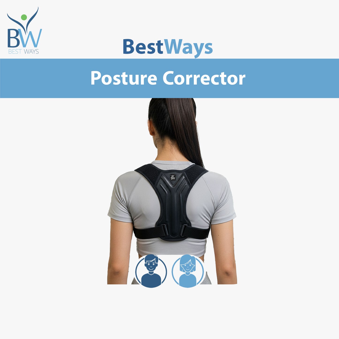 Improve posture, relieve back & neck pain, and boost confidence with the BestWays Posture Corrector. Lightweight, adjustable, and discreet under clothes.