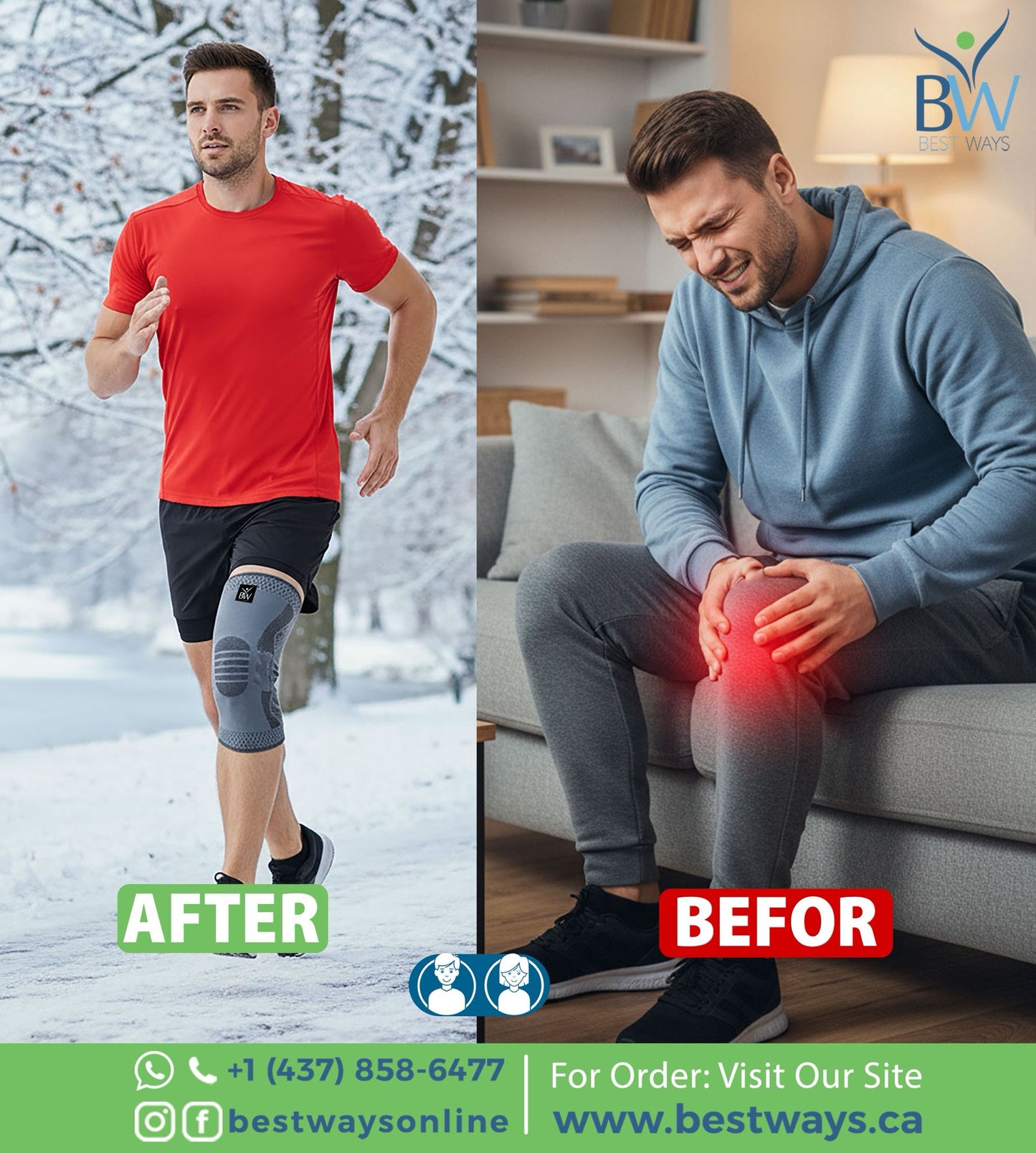 BestWays Knee Braces provide pain relief, joint support, and injury prevention for sports & recovery. Adjustable, non-slip, breathable design.