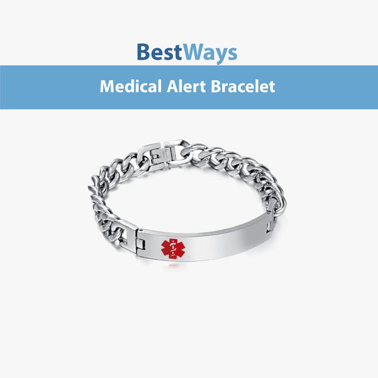 Stay protected with the BestWays M™ Medical Alert Bracelet. Featuring a stainless steel Cuban link chain, red Star of Life, and custom engravable ID plate, it alerts responders to your health conditions instantly. Durable, stylish, unisex, and adjustable—ideal for diabetes, epilepsy, allergies, and more.