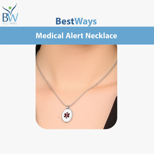 Stay protected with the BestWays Oval Medical Alert Necklace. Made from durable stainless steel, this hypoallergenic pendant features the red Star of Life for instant recognition in emergencies. Includes a 60 cm classic chain, perfect for diabetes, allergies, epilepsy, heart conditions, or medication needs.