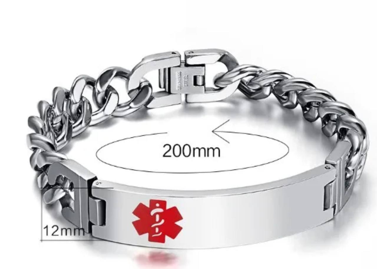 Stay protected with the BestWays M™ Medical Alert Bracelet. Featuring a stainless steel Cuban link chain, red Star of Life, and custom engravable ID plate, it alerts responders to your health conditions instantly. Durable, stylish, unisex, and adjustable—ideal for diabetes, epilepsy, allergies, and more.