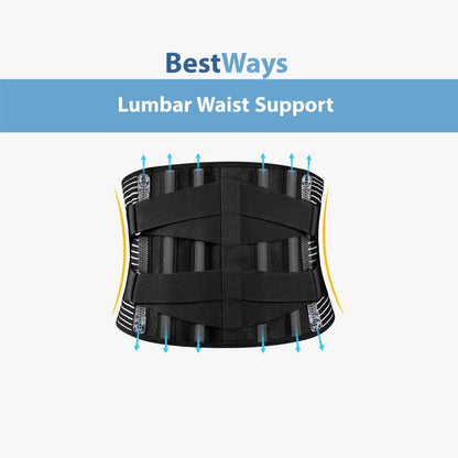 BestWays Lumbar Waist Support relieves back pain, improves posture & supports weak muscles. Adjustable, ergonomic & perfect for daily comfort.