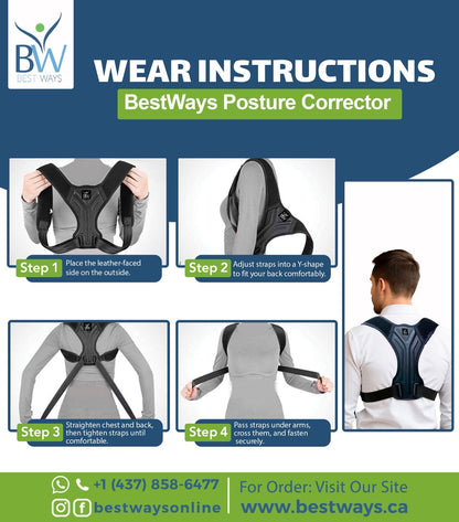 Improve posture, relieve back & neck pain, and boost confidence with the BestWays Posture Corrector. Lightweight, adjustable, and discreet under clothes.