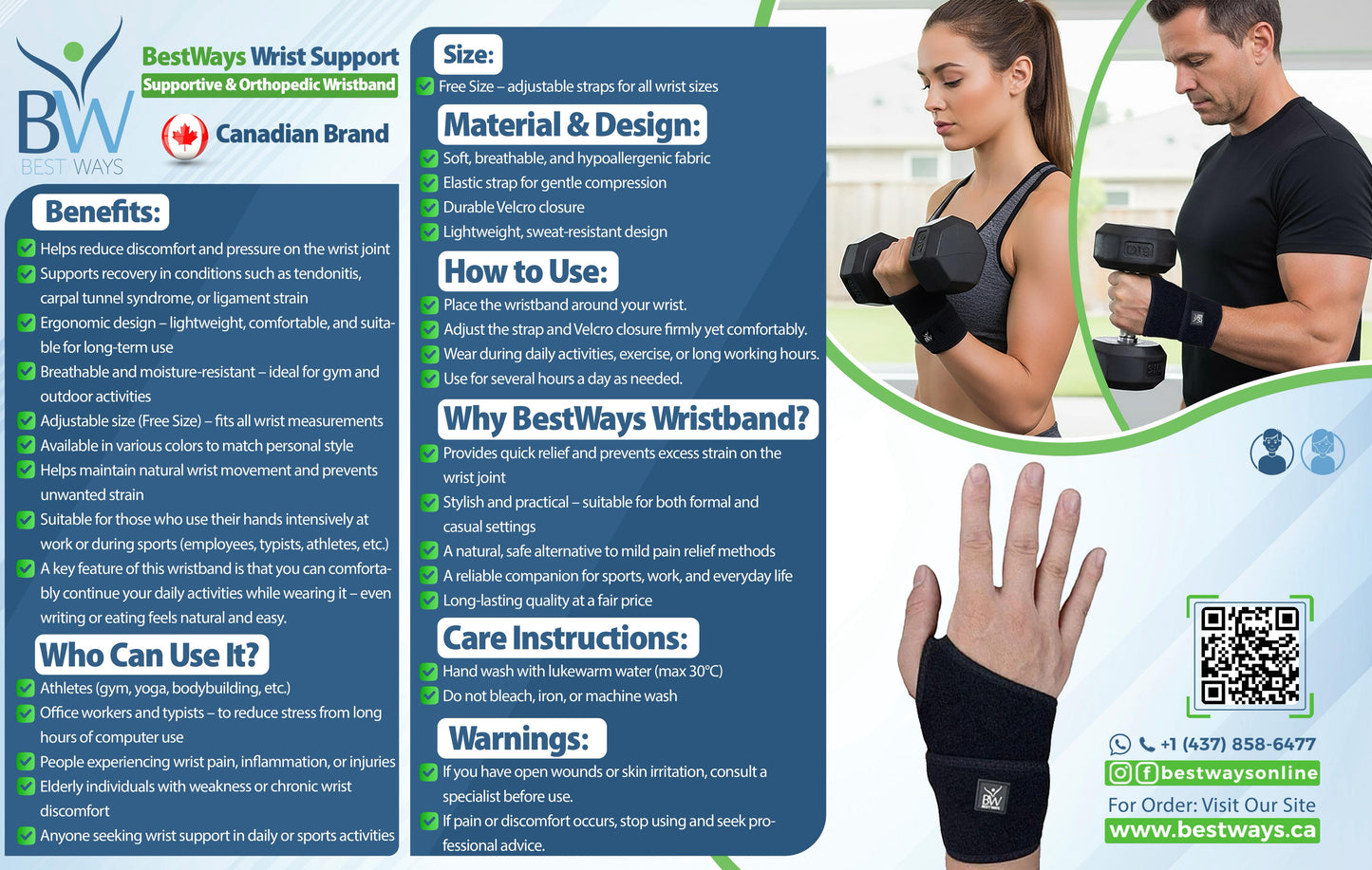 BestWays Wrist Band (Wrist compression Strap and Wrist Brace Sport Support for Fitness Weightlifting tendinitis Carpal Tunnel | Universal | Adjustable Size