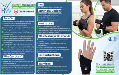 BestWays Wrist Band offers support, pain relief, and style. Durable, adjustable, sweatproof, and perfect for workouts, office, or daily wear.