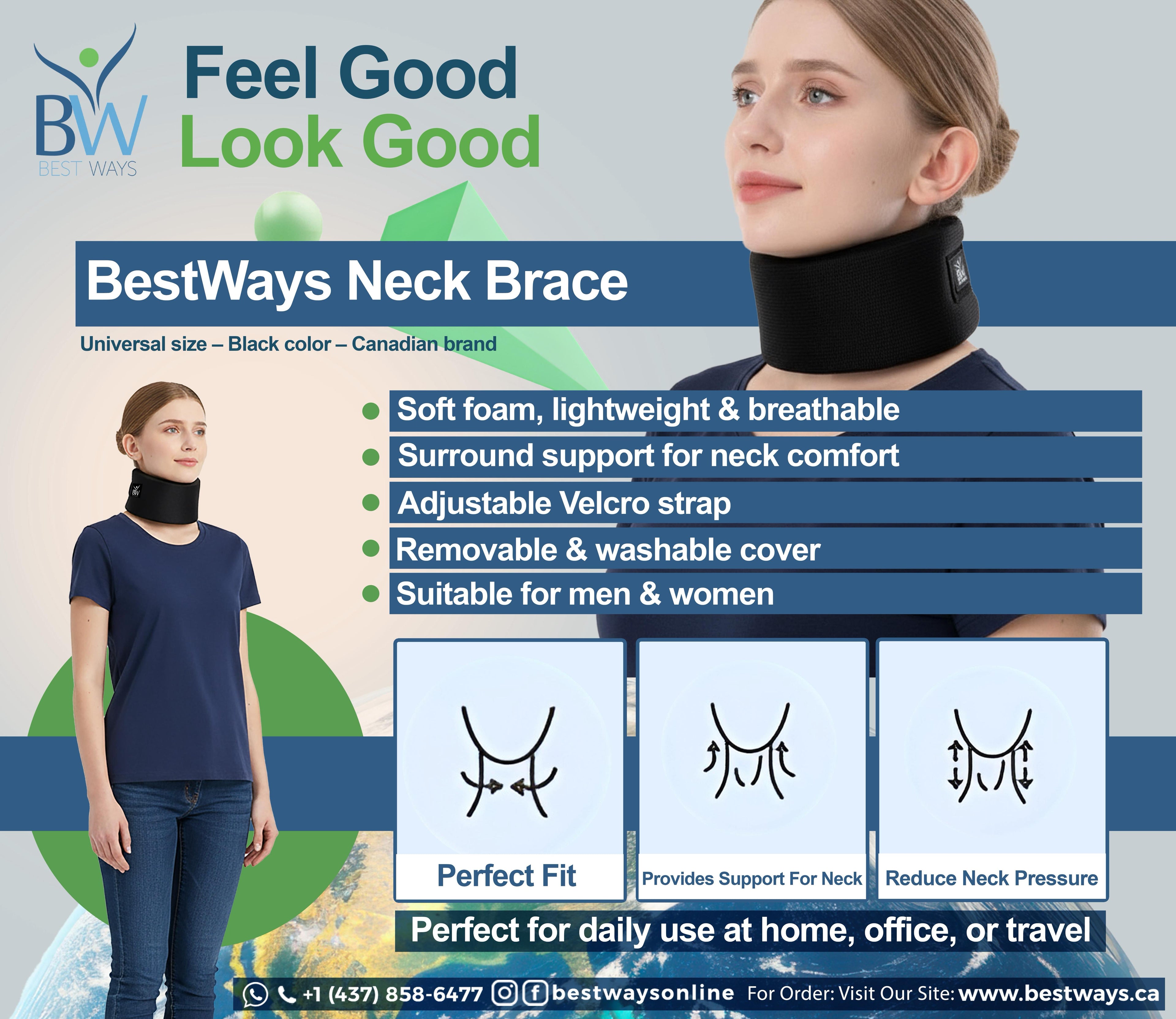 BestWays Neck Brace offers lightweight, ergonomic support with washable cover. Perfect for daily neck relief at home, work, or travel.