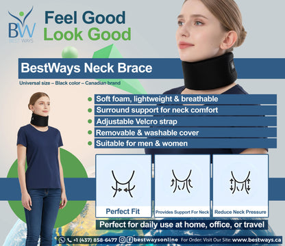 BestWays Neck Brace offers lightweight, ergonomic support with washable cover. Perfect for daily neck relief at home, work, or travel.