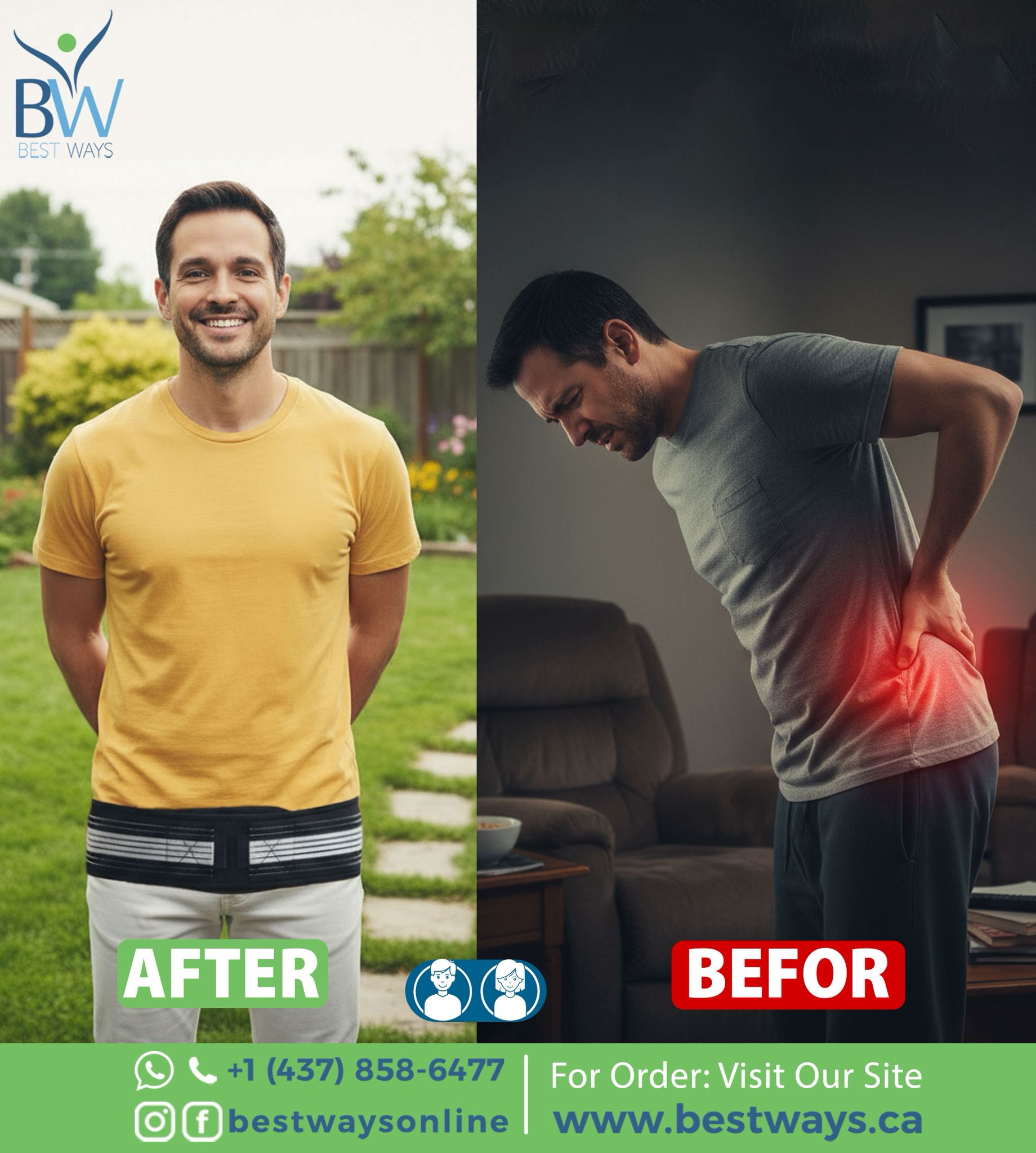 Relieve sciatica, SI joint dysfunction, and lower back pain with the BestWays Belt. Adjustable compression, posture support & all-day comfort.