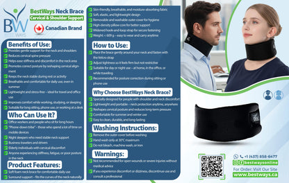 BestWays Neck Brace offers lightweight, ergonomic support with washable cover. Perfect for daily neck relief at home, work, or travel.