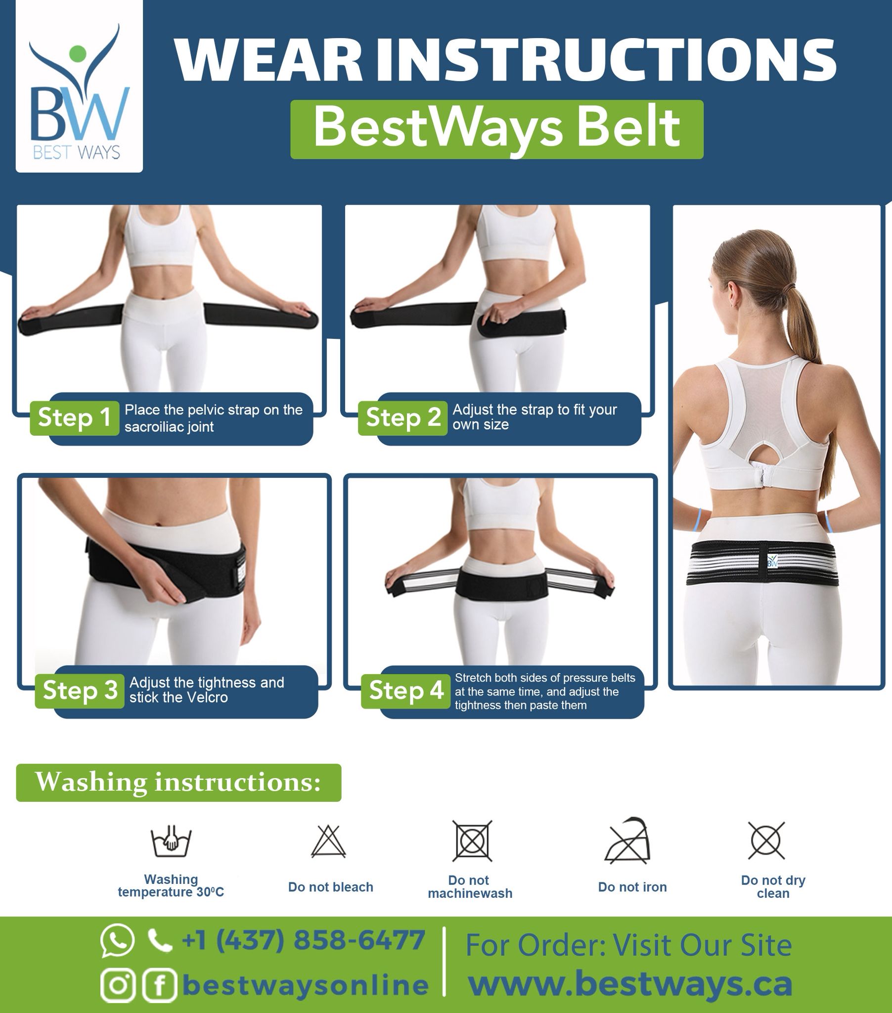 Relieve sciatica, SI joint dysfunction, and lower back pain with the BestWays Belt. Adjustable compression, posture support & all-day comfort.