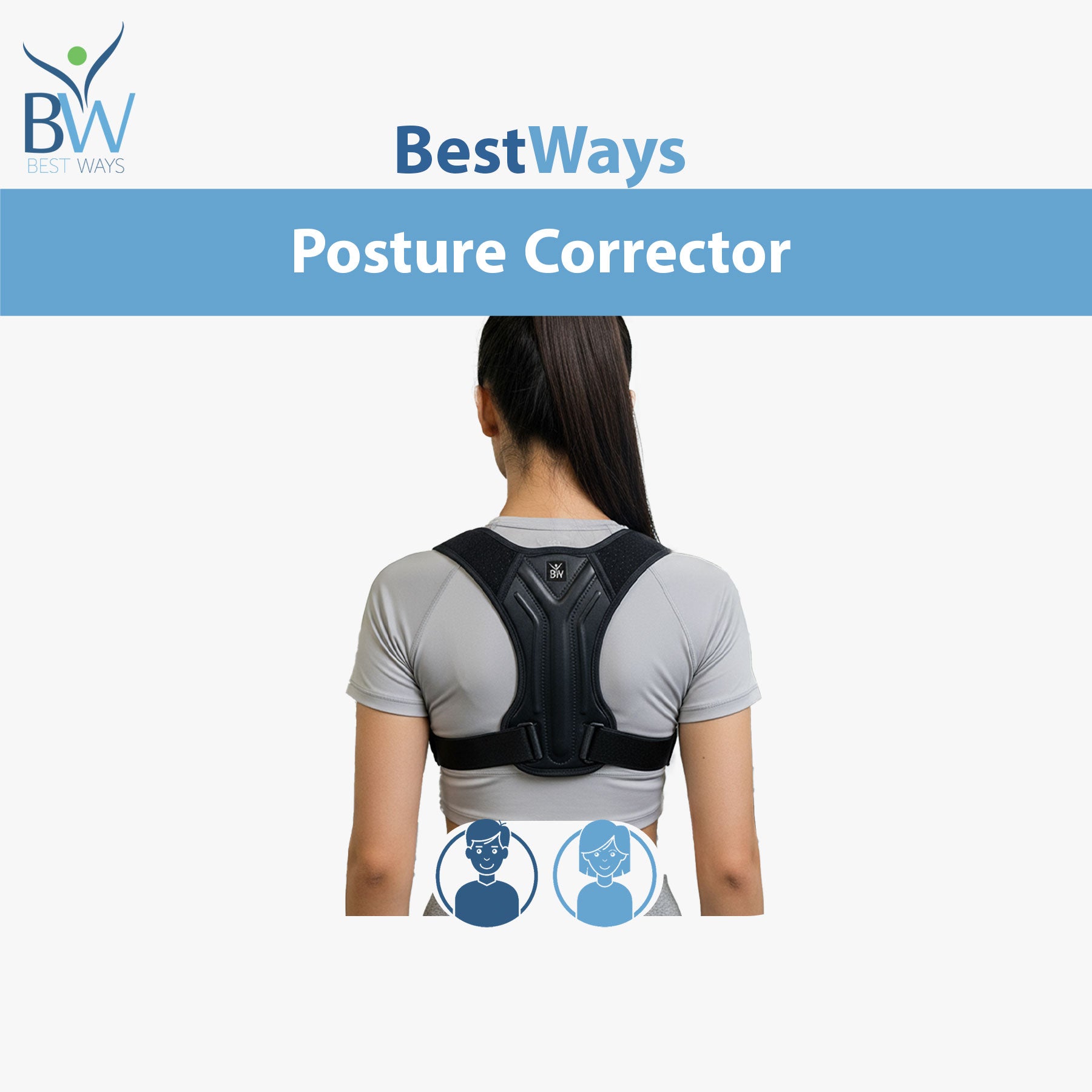 Improve posture, relieve back & neck pain, and boost confidence with the BestWays Posture Corrector. Lightweight, adjustable, and discreet under clothes.