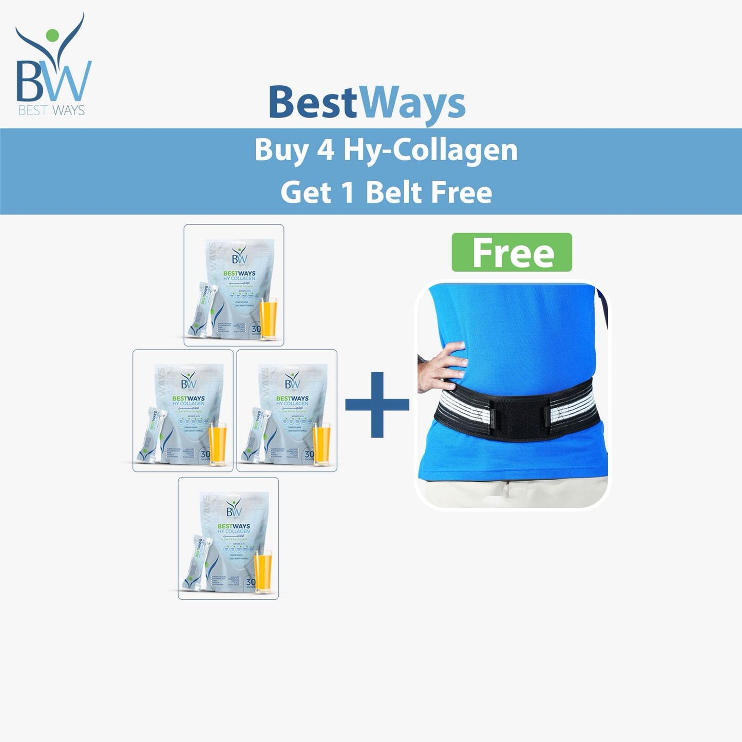 Pack soulagement des maux de dos BestWays (2 paquets de collagène + une ceinture)