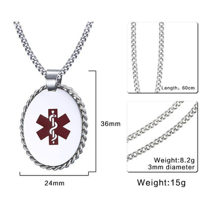 Stay protected with the BestWays Oval Medical Alert Necklace. Made from durable stainless steel, this hypoallergenic pendant features the red Star of Life for instant recognition in emergencies. Includes a 60 cm classic chain, perfect for diabetes, allergies, epilepsy, heart conditions, or medication needs.