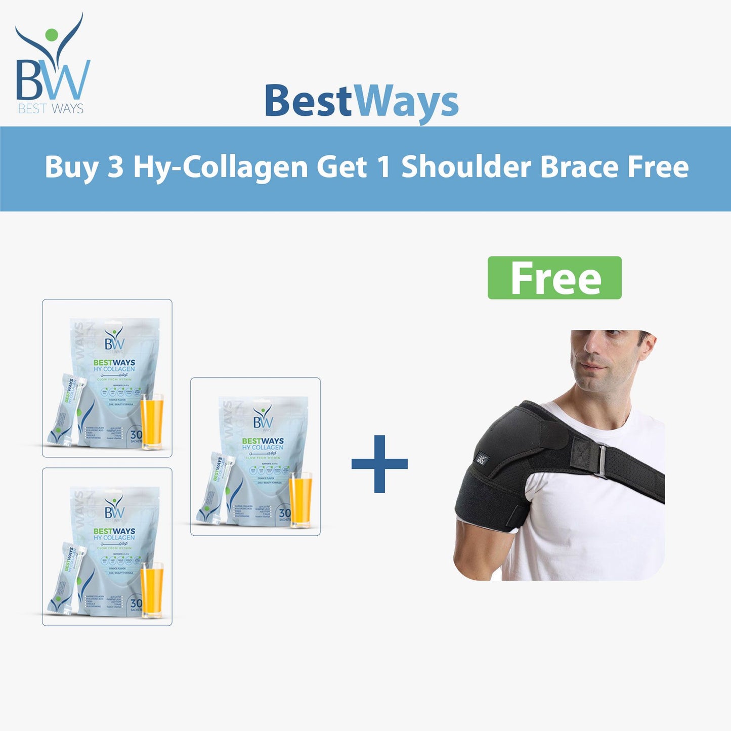 Inner Glow & Posture Support Bundle | Buy 3 HY Collagen + FREE Shoulder Brace