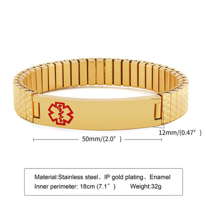Protect your health with elegance using the Gold-Plated Medical Alert Bracelet. Crafted from rust-resistant stainless steel with durable gold plating, it features the universal medical symbol for quick emergency ID. Scratch- and water-resistant, hypoallergenic, and perfect for diabetes, epilepsy, allergies, or medications.