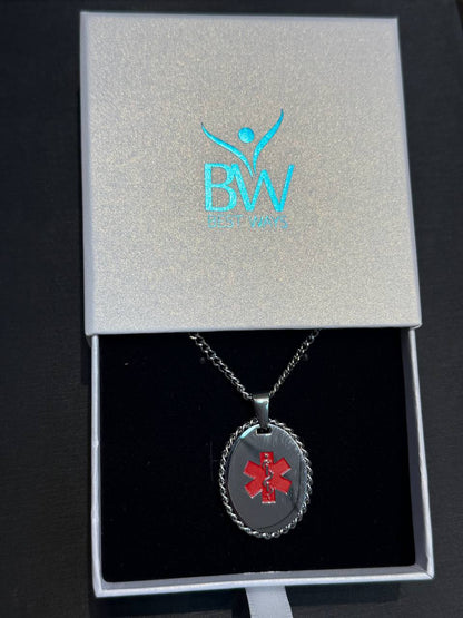 Collier d'alerte médicale en forme de cœur – Acier inoxydable