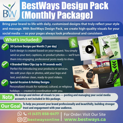 Monthly Design Pack – Professional Social Media Content (30 Designs + 4 Videos) - All You To Run Your Online Business