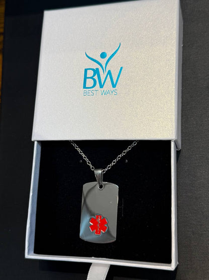 Collier d'alerte médicale en or – Pendentif en acier inoxydable avec symbole rouge