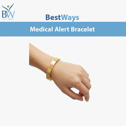 Protect your health with elegance using the Gold-Plated Medical Alert Bracelet. Crafted from rust-resistant stainless steel with durable gold plating, it features the universal medical symbol for quick emergency ID. Scratch- and water-resistant, hypoallergenic, and perfect for diabetes, epilepsy, allergies, or medications.