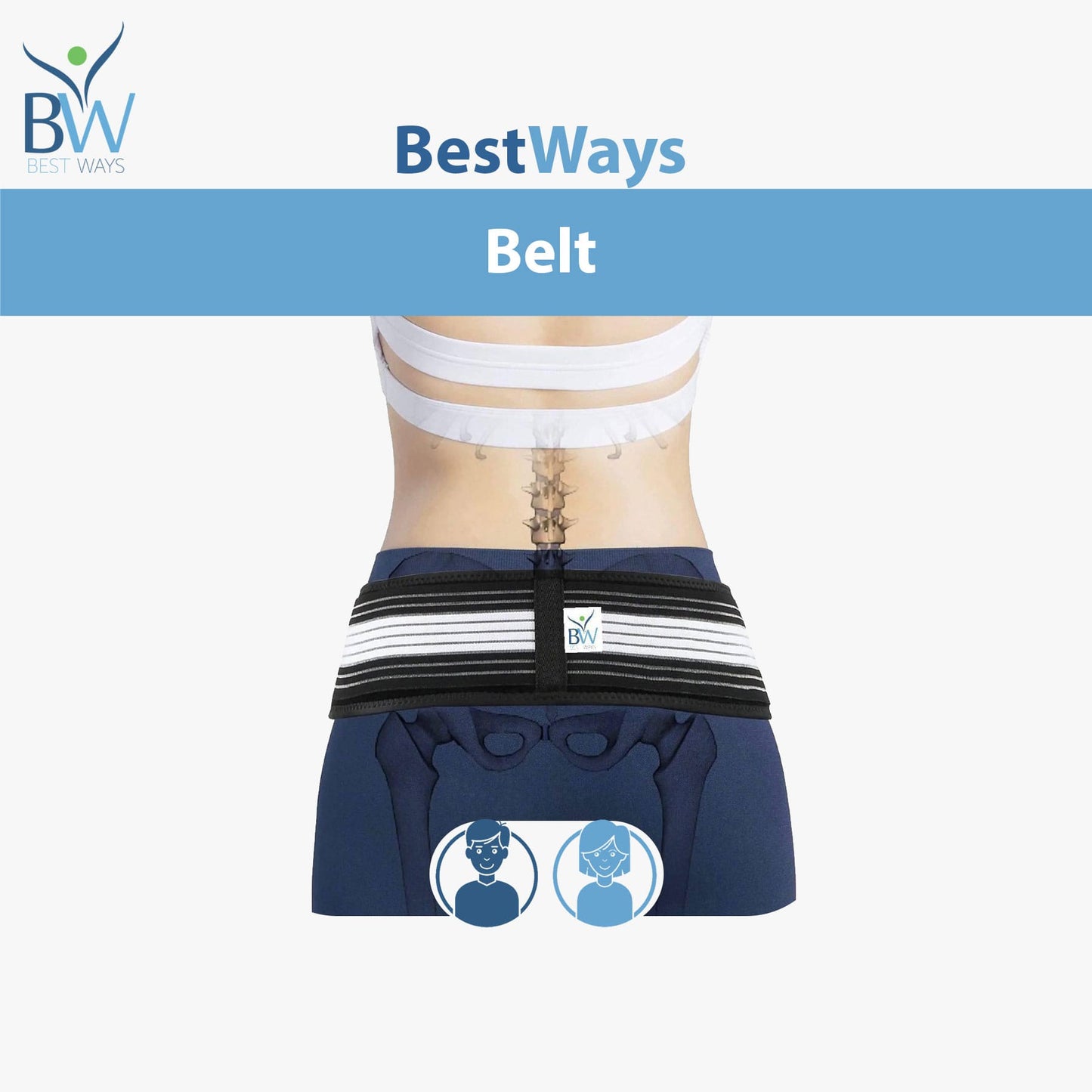 Relieve sciatica, SI joint dysfunction, and lower back pain with the BestWays Belt. Adjustable compression, posture support & all-day comfort.