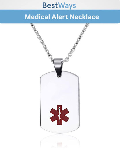 Collier d'alerte médicale en or – Pendentif en acier inoxydable avec symbole rouge
