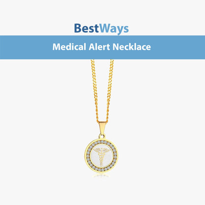 Stay safe and stylish with the BestWays Medical Alert Necklace. Crafted from gold-tone stainless steel with sparkling AAA cubic zirconia, it features an engraved medical symbol for quick identification in emergencies. Hypoallergenic, tarnish-resistant, and perfect for diabetes, allergies, heart conditions, and more.