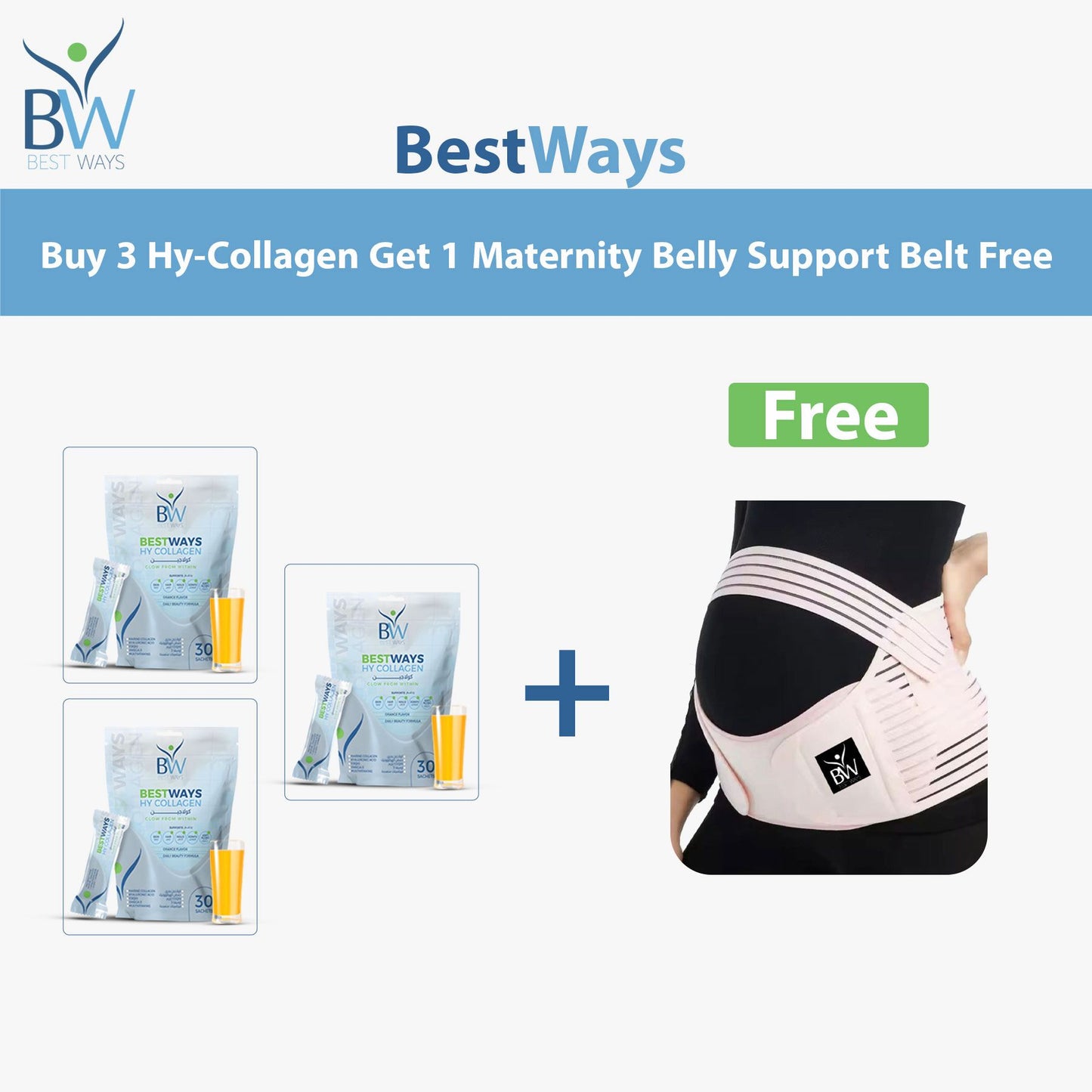 Maternal Glow & Support Bundle | 3 HY Collagen + FREE Maternity Belly Support Belt