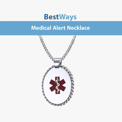 Stay protected with the BestWays Oval Medical Alert Necklace. Made from durable stainless steel, this hypoallergenic pendant features the red Star of Life for instant recognition in emergencies. Includes a 60 cm classic chain, perfect for diabetes, allergies, epilepsy, heart conditions, or medication needs.