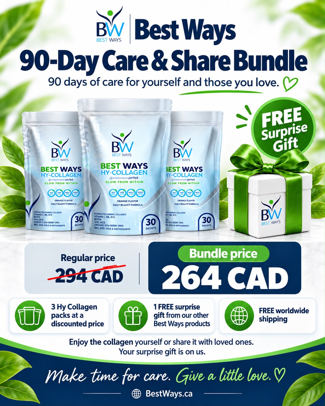 HY-Collagen™ 90-Days Care & Share Bundle | 3 Packs + Surprise Gift + Free Shipping with Discounted Price…Limited Time Offer