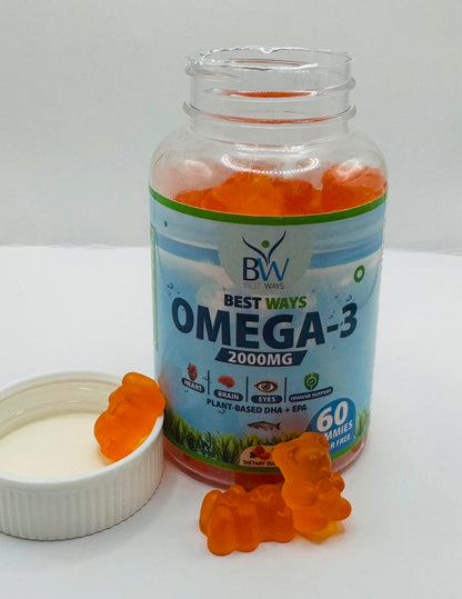 Available Now:                Omega-3 Gummies 2000mg (Gelatin Free-Halal) – Heart, Brain & Immune Support | Rich in Omega-3 Fatty Acids | Delicious Fruity Flavor | 60 Easy-to-Chew Gummies